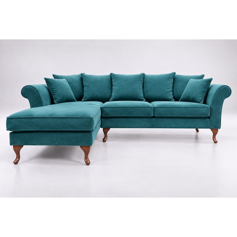 Narożnik w stylu ludwikowskim Bufalo 260 x 180 cm w turkusowym obiciu na giętych drewnianych nóżkach Narożnik w stylu ludwikowskim Bufalo 260 x 180 cm w turkusowym obiciu na giętych drewnianych nóżkach