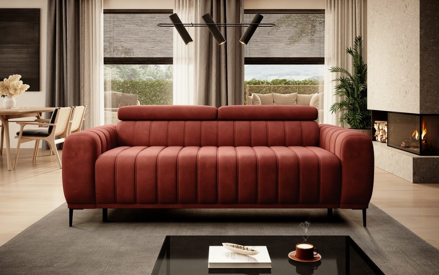 Sofa welurowa z włoską funkcją spania