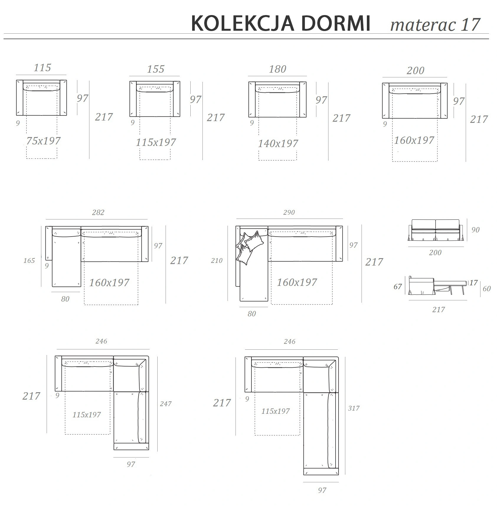 Wymiary kolekcji Dormi