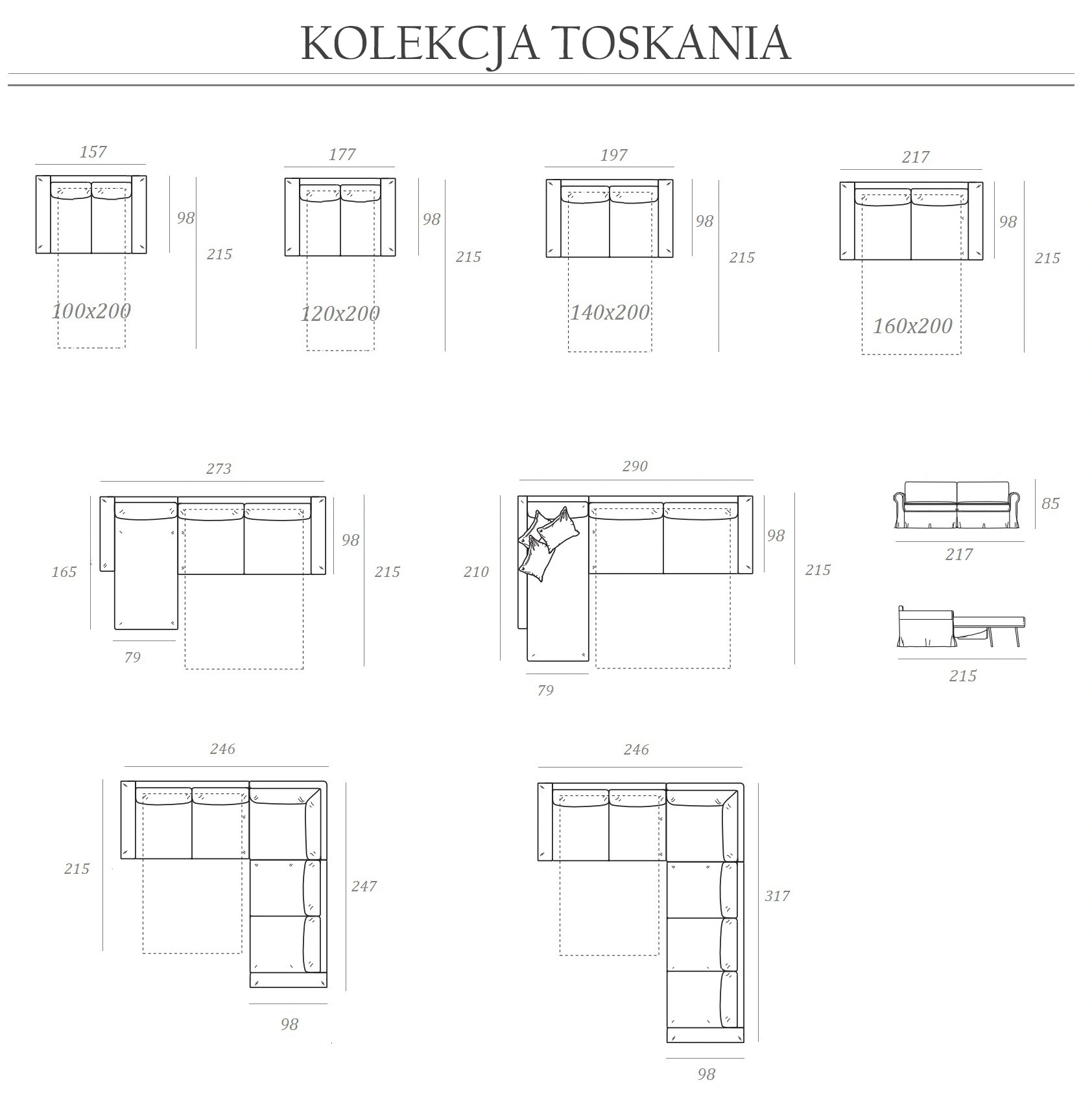Wymiary kolekcji Toskania
